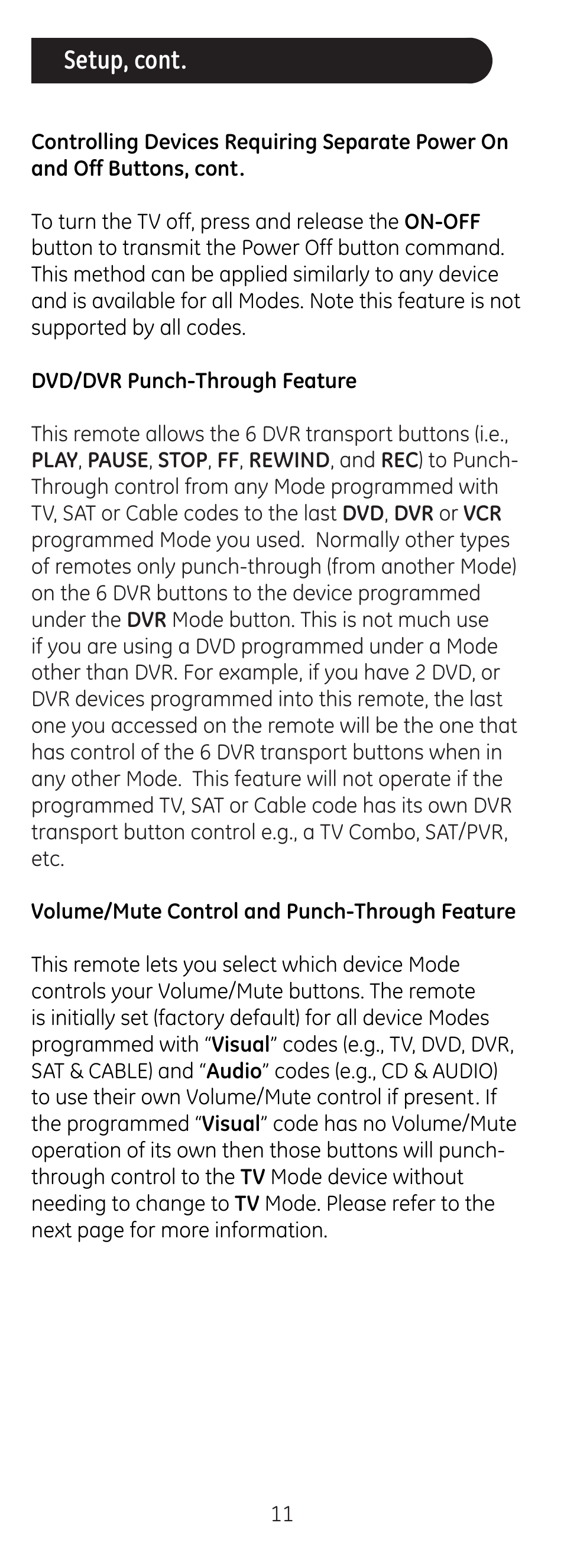 Setup, cont | GE 24116 User Manual | Page 11 / 16