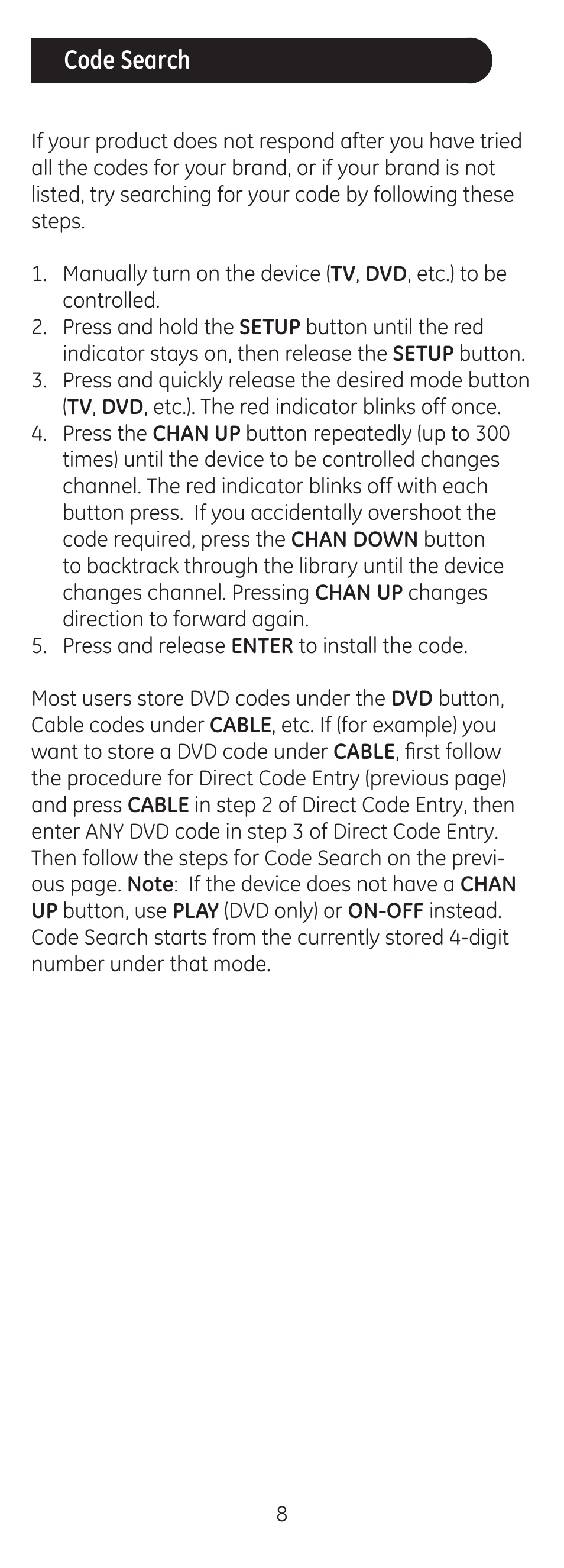 Code search | GE 24116 User Manual | Page 8 / 16