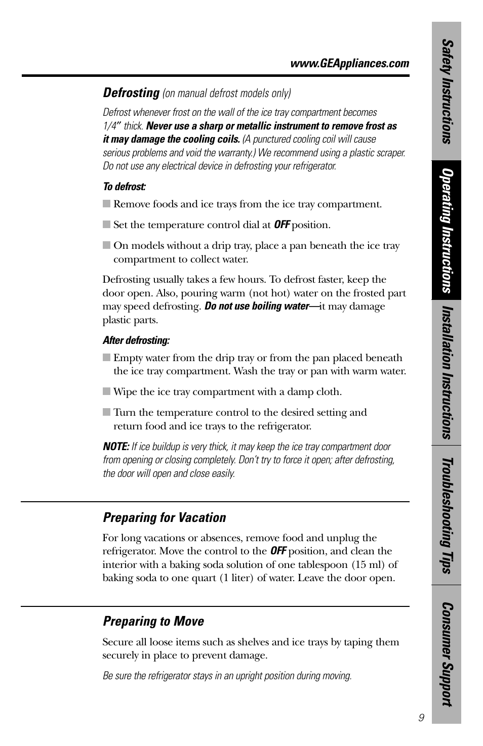 GE Cubic Foot User Manual | Page 9 / 16