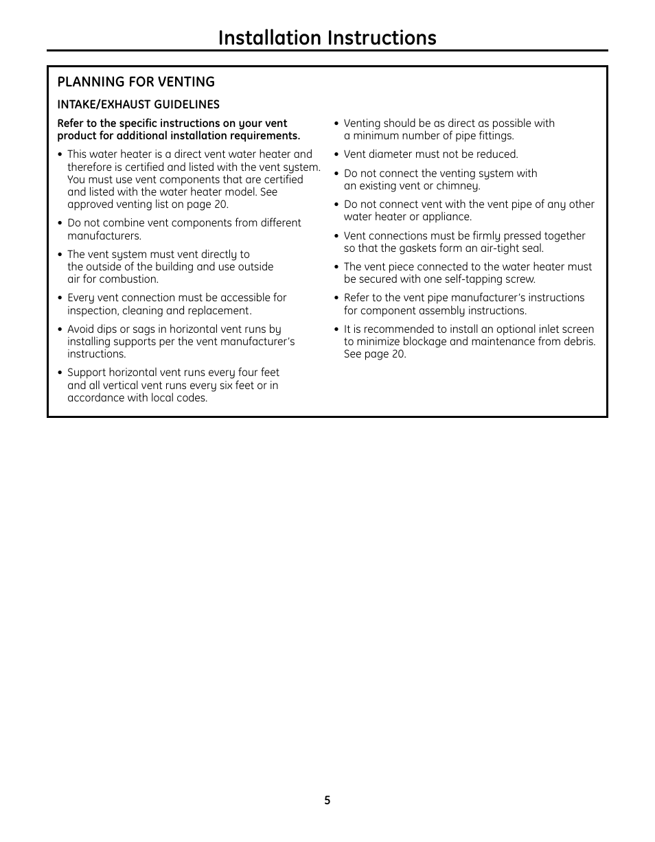 Planning for venting, Installation instructions | GE GN75DNSRSA User Manual | Page 5 / 28