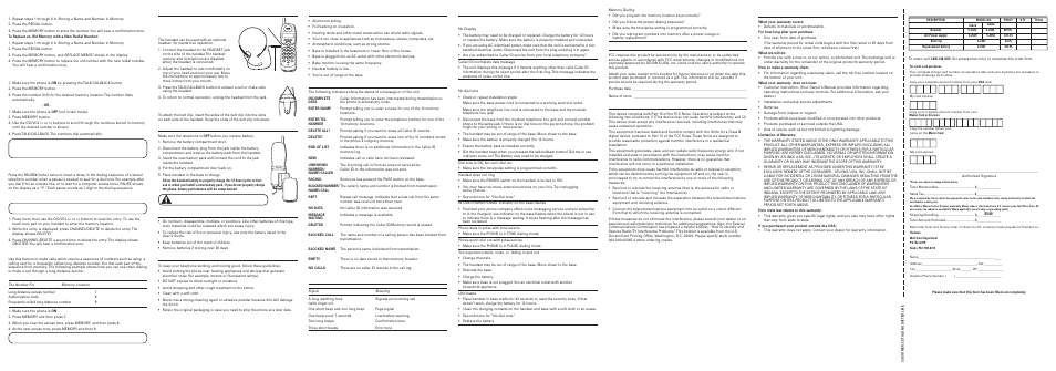 Imited, Arranty, Id s | Eadset, Peration, Hanging, Attery, Afety, Recautions, Eneral | GE 26900 User Manual | Page 2 / 2