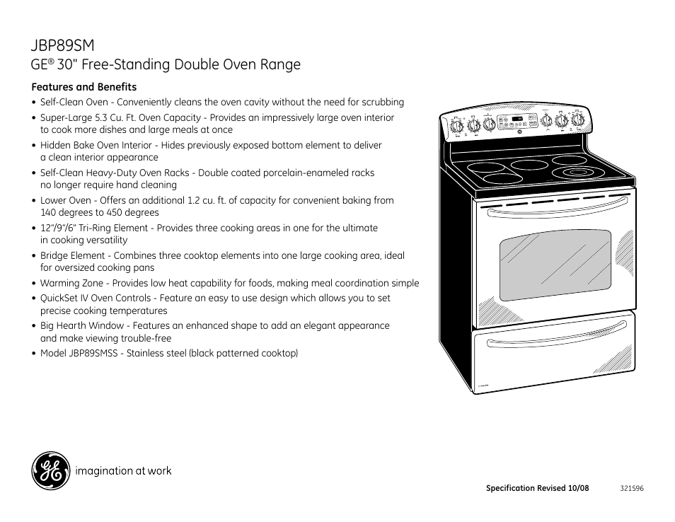 Jbp89sm, 30" free-standing double oven range | GE JBP89SM User Manual | Page 2 / 2