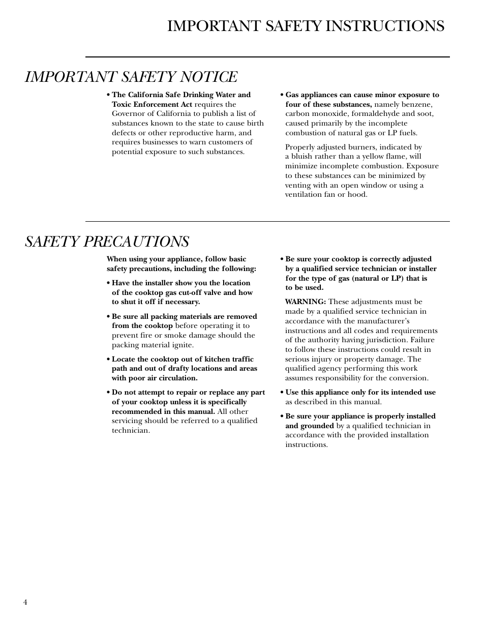 Safety instructions, Safety instructions , 4–7, Safety precautions | GE 36 User Manual | Page 4 / 24