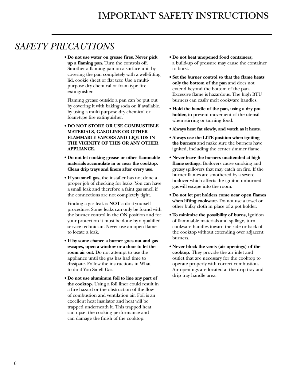 Important safety instructions, Safety precautions | GE 36 User Manual | Page 6 / 24