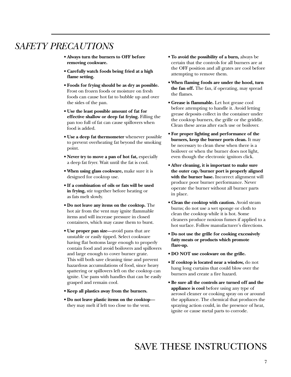 Safety precautions, Save these instructions | GE 36 User Manual | Page 7 / 24