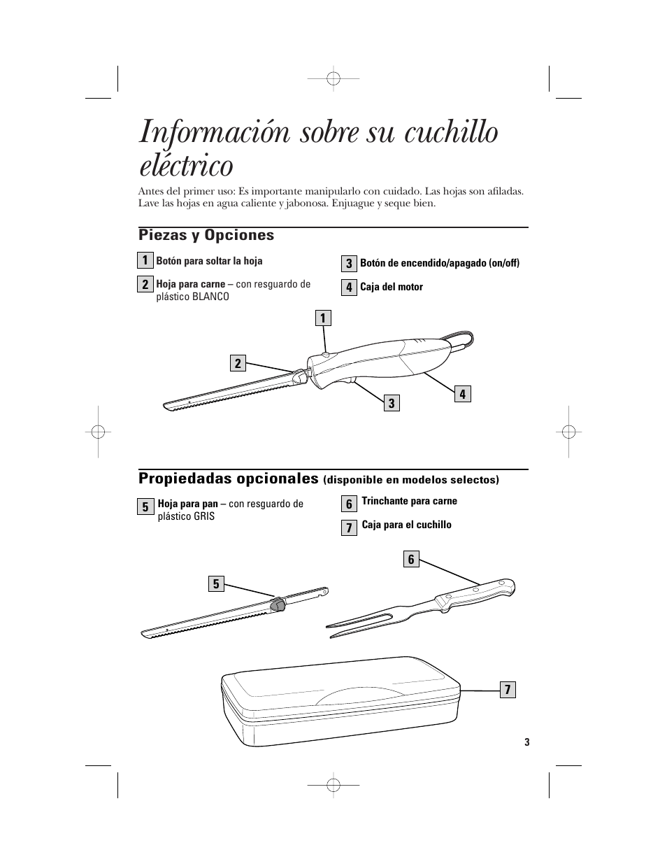 Información sobre su cuchillo eléctrico | GE 106612 User Manual | Page 9 / 12