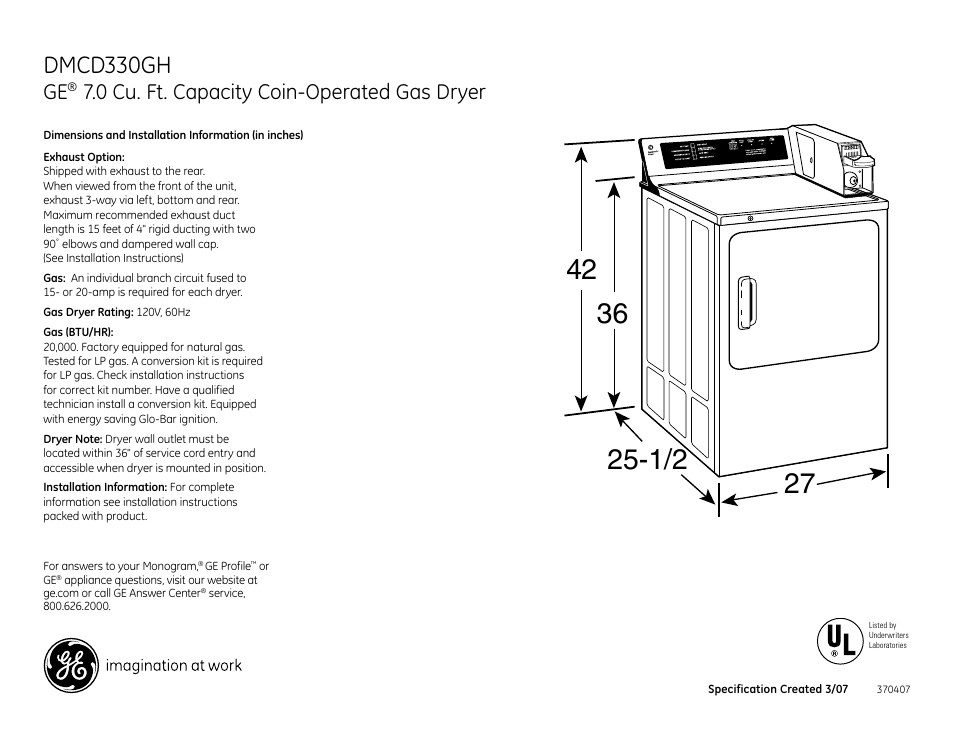 GE DMCD330GH User Manual | 3 pages