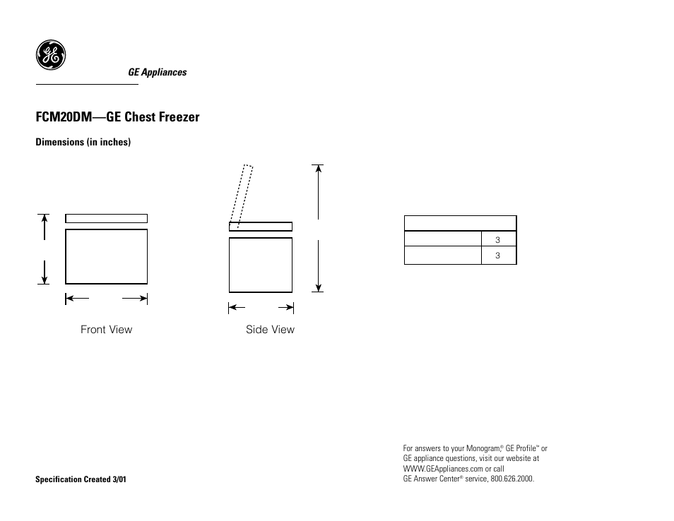 GE FCM20DMWH User Manual | 2 pages