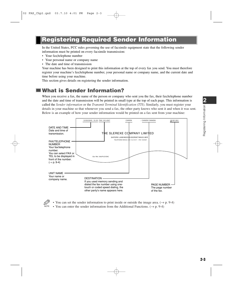 Registering required sender information, What is sender information | GE D780 User Manual | Page 18 / 94