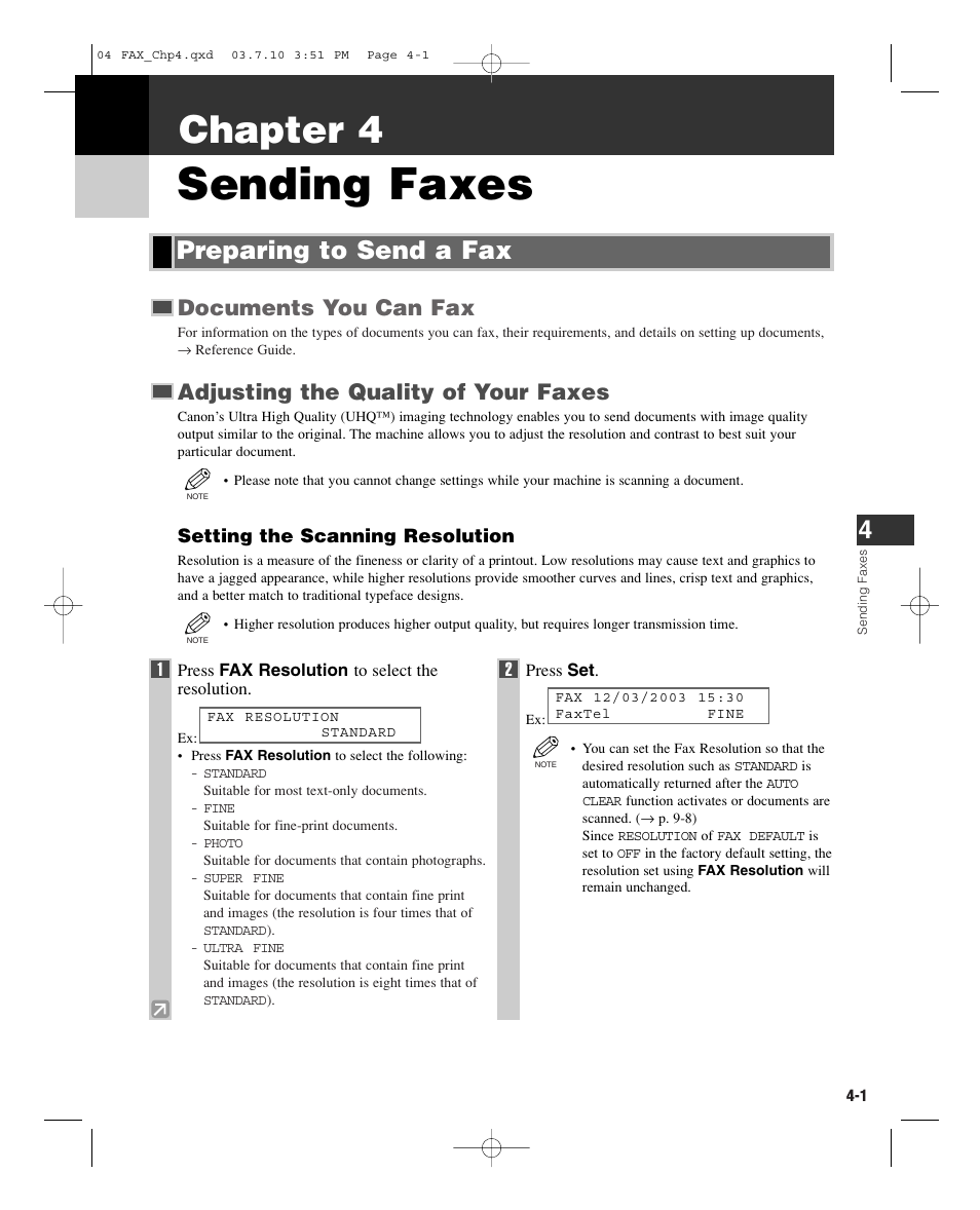 Sending faxes, Chapter 4, Preparing to send a fax | Documents you can fax, Adjusting the quality of your faxes | GE D780 User Manual | Page 38 / 94