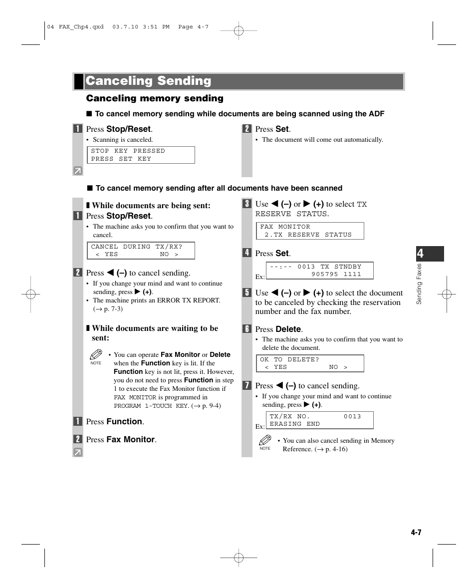 Canceling sending | GE D780 User Manual | Page 44 / 94