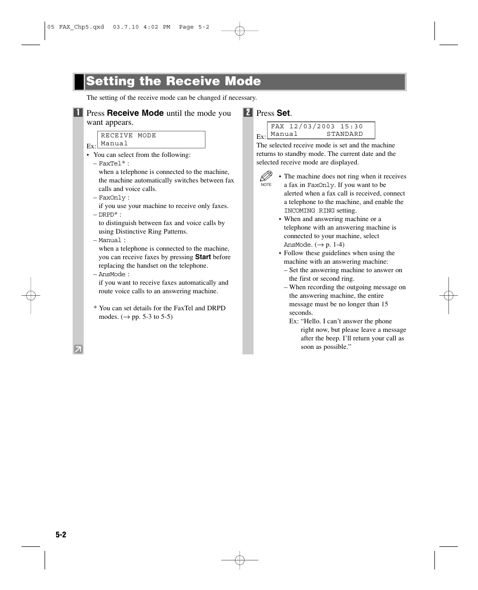 Setting the receive mode | GE D780 User Manual | Page 55 / 94