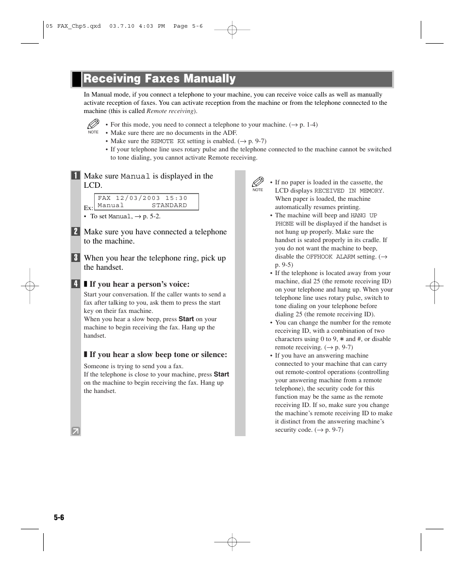 Receiving faxes manually | GE D780 User Manual | Page 59 / 94