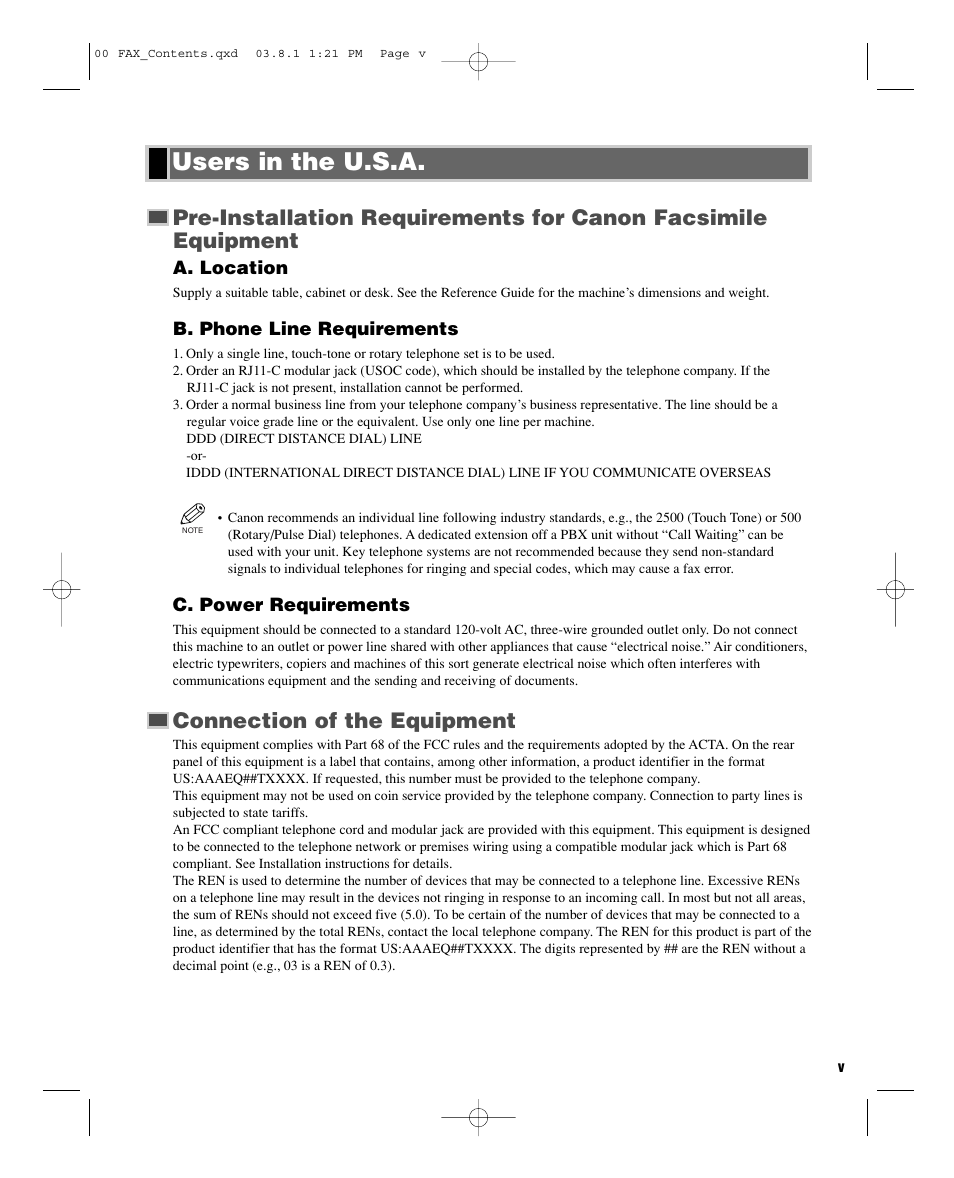 Users in the u.s.a, Connection of the equipment | GE D780 User Manual | Page 6 / 94