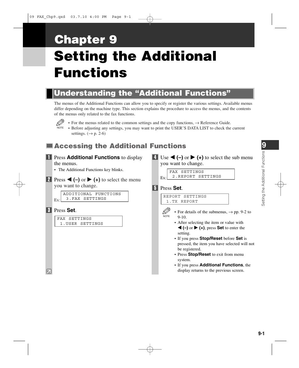 Setting the additional functions, Chapter 9, Understanding the “additional functions | Accessing the additional functions | GE D780 User Manual | Page 76 / 94