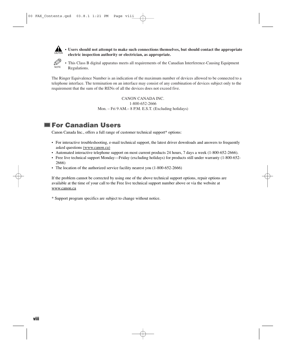 For canadian users | GE D780 User Manual | Page 9 / 94