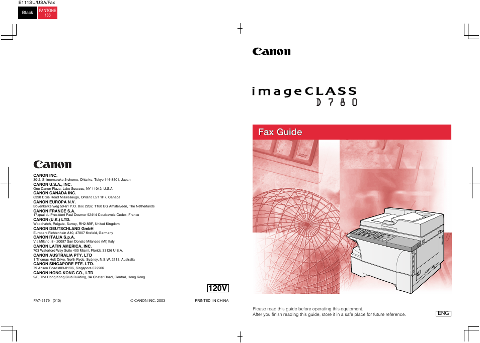 Fax guide, 120v | GE D780 User Manual | Page 94 / 94
