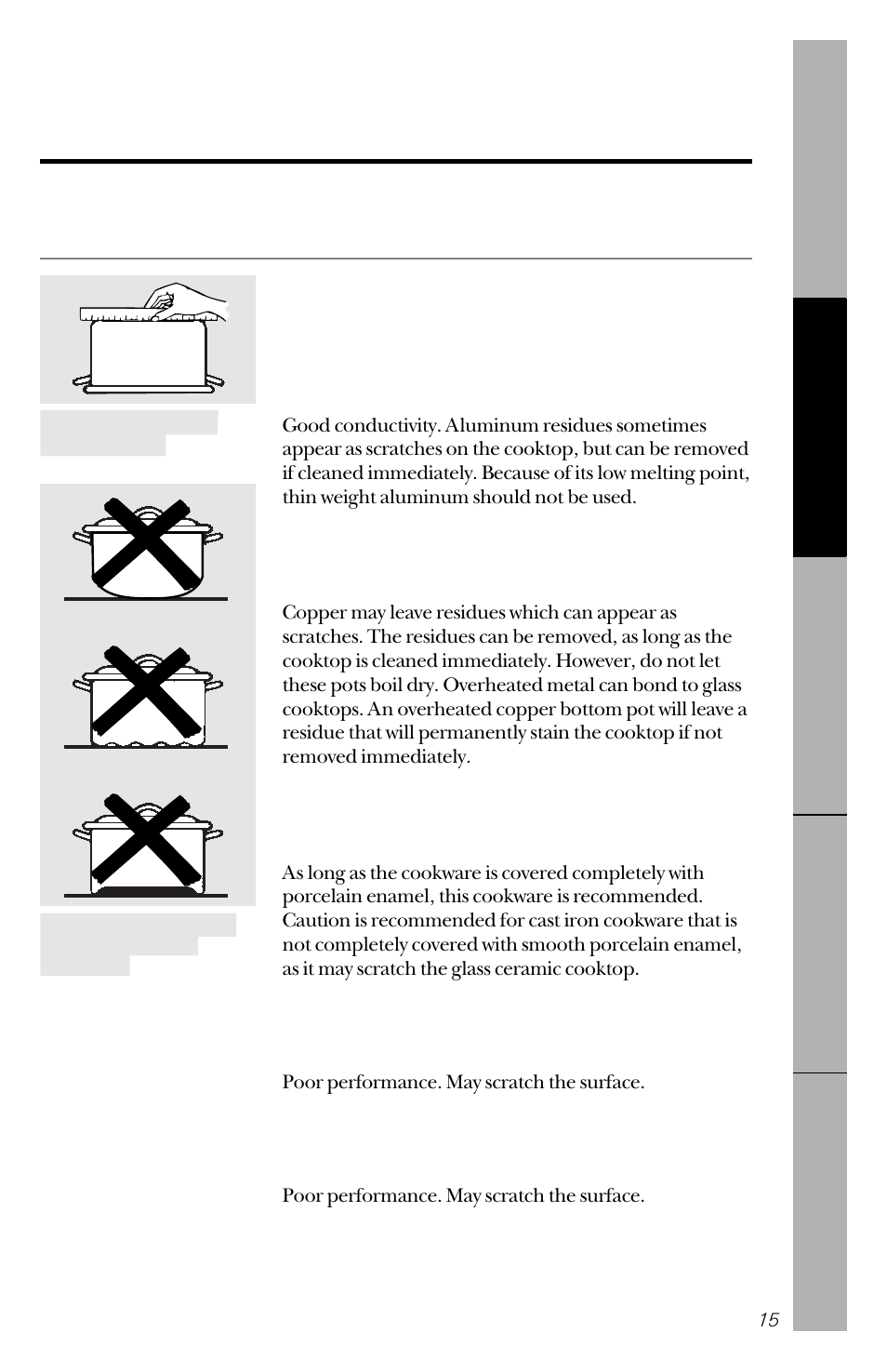 Selecting types of cookware | GE 164D3333P150 User Manual | Page 15 / 48