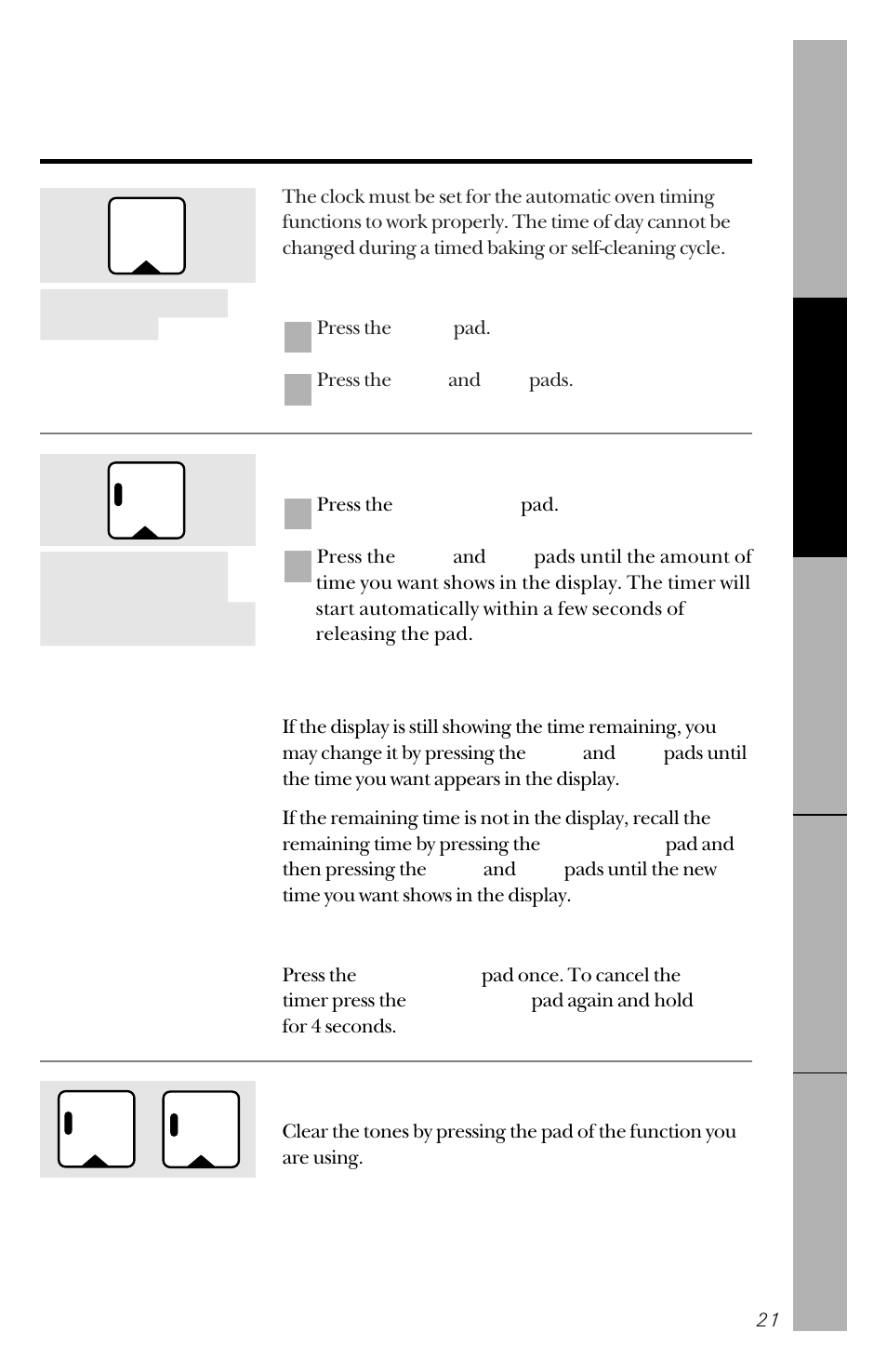 Using the clock and timer | GE 164D3333P150 User Manual | Page 21 / 48