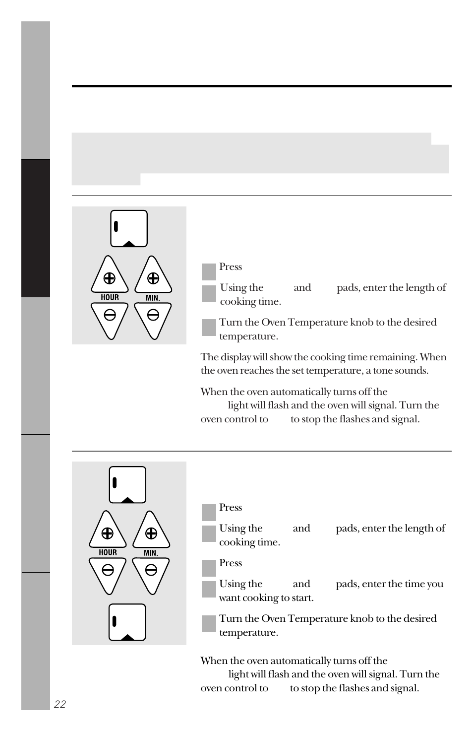 Timed baking and roasting, Using the timed baking and roasting features | GE 164D3333P150 User Manual | Page 22 / 48