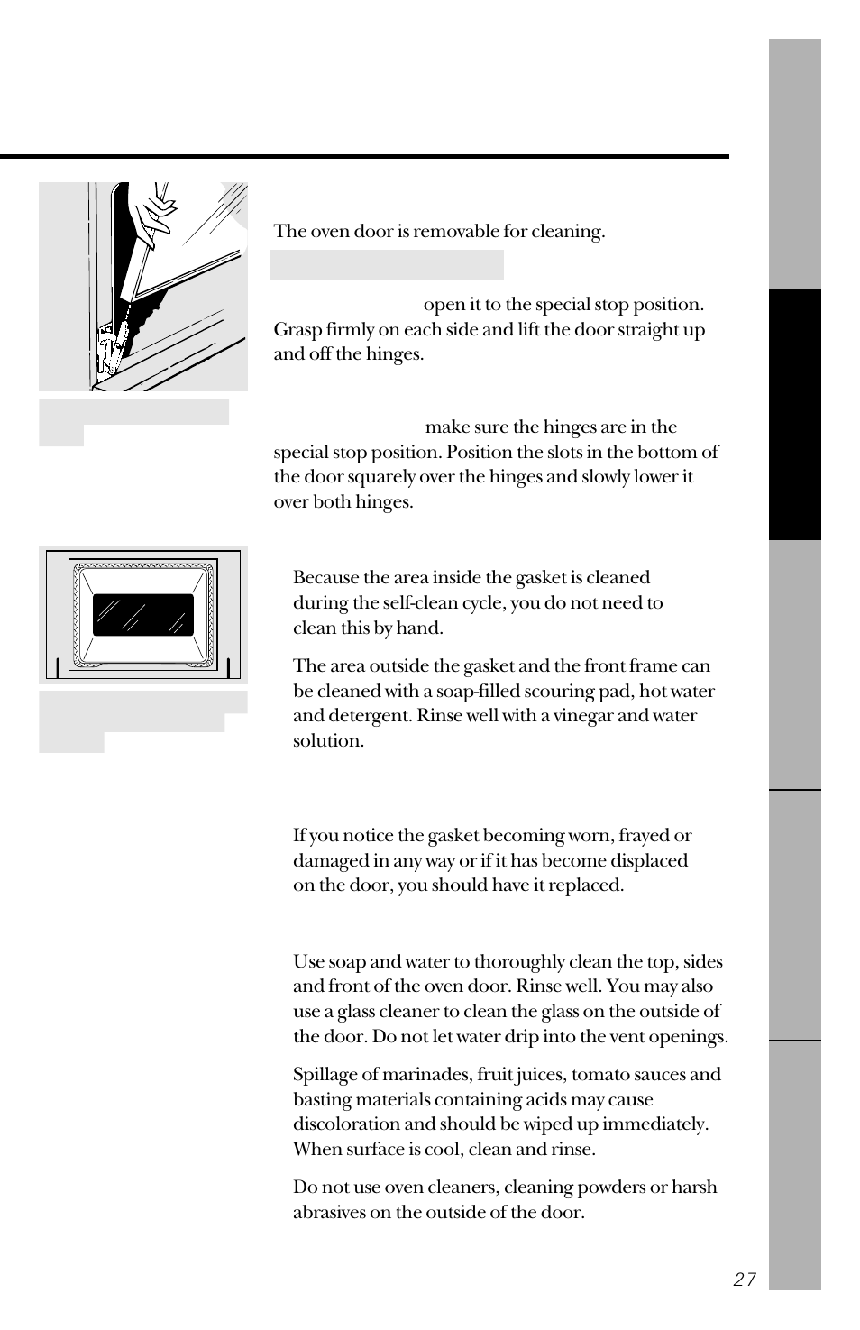Lift-off oven door | GE 164D3333P150 User Manual | Page 27 / 48