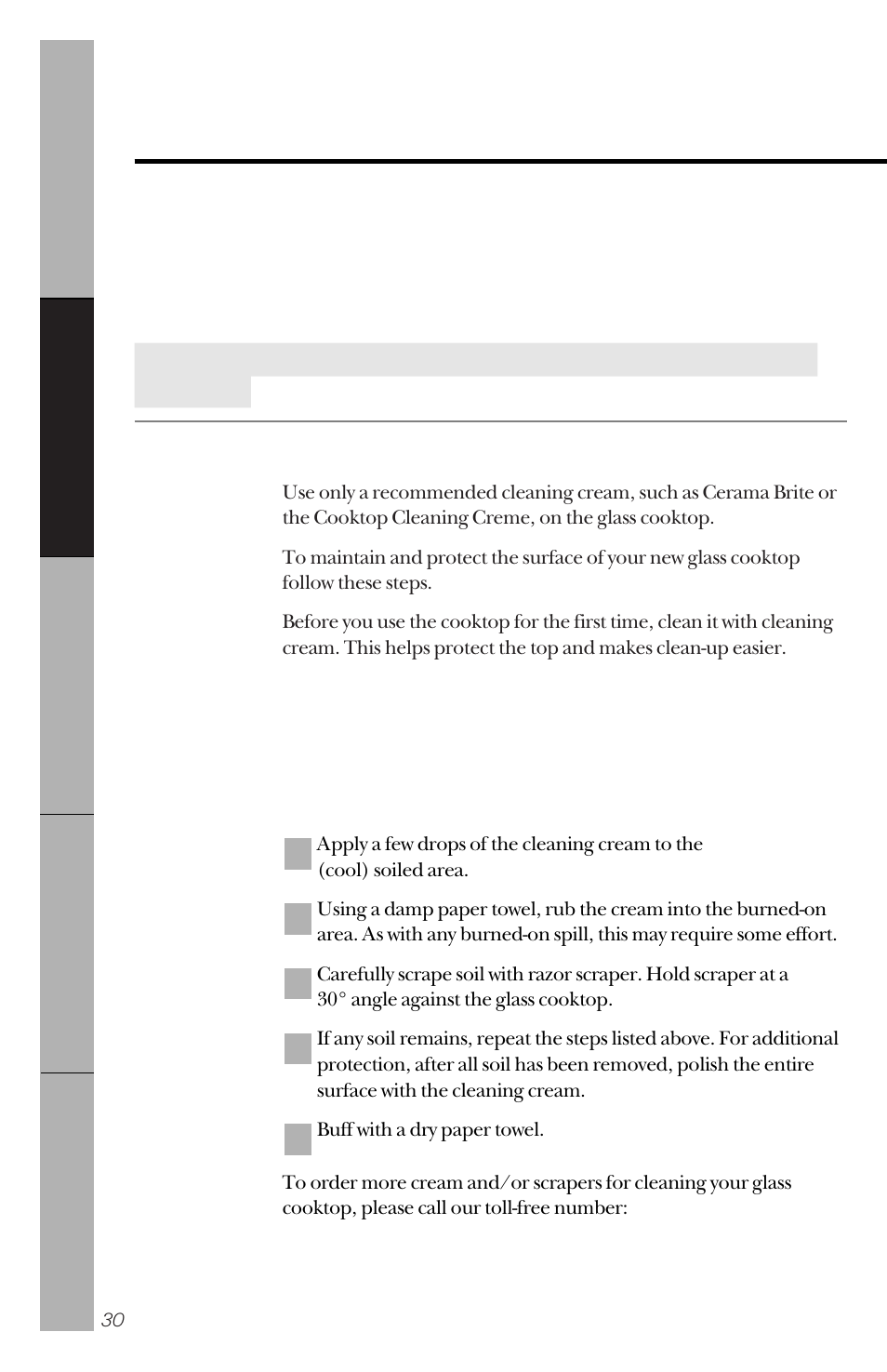 Cleaning the glass cooktop | GE 164D3333P150 User Manual | Page 30 / 48