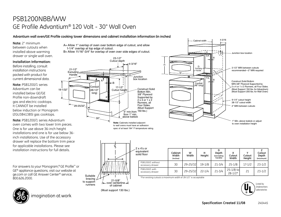 GE PROFILE ADVANTIUM PSB1200NBB/WW User Manual | 3 pages