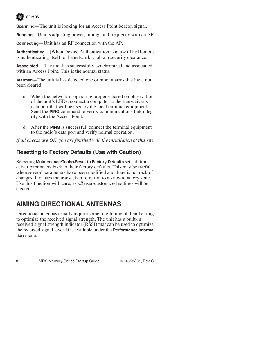 Aiming directional antennas | GE MDS 05-4558A01 User Manual | Page 9 / 20