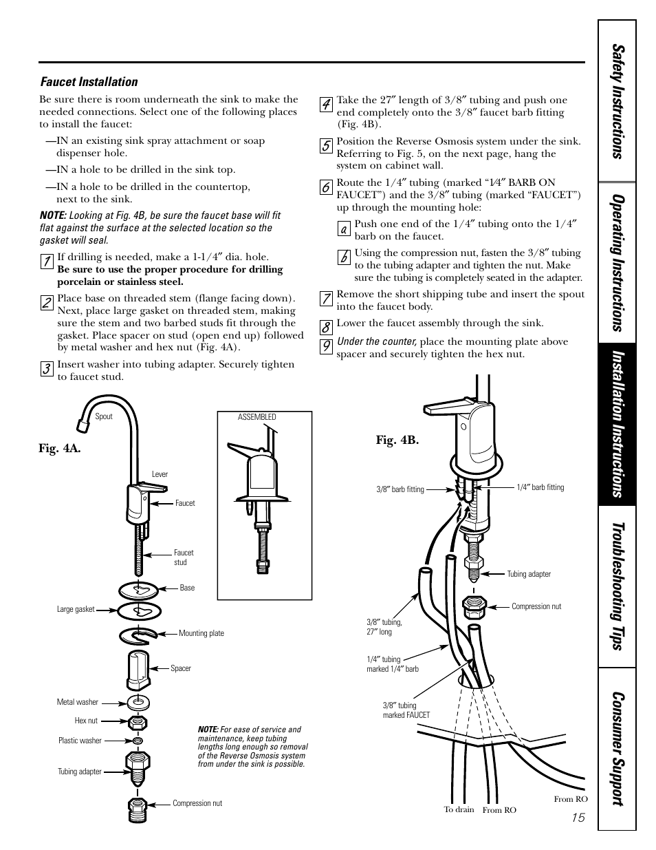 Faucet installation | GE GXRV10ABL01 User Manual | Page 15 / 72