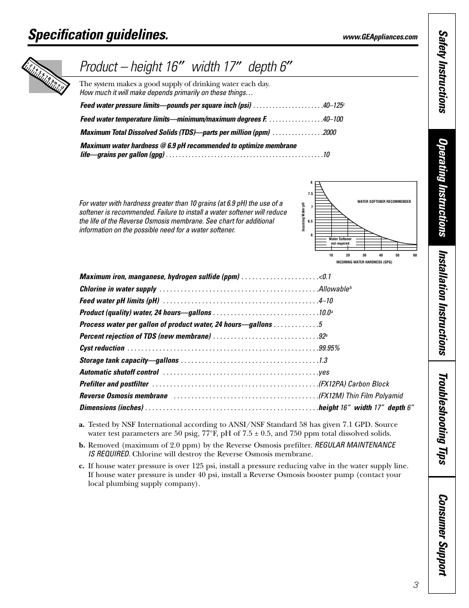 Specification guidelines, Product – height 16 ″ width 17, Depth 6 | GE GXRV10ABL01 User Manual | Page 3 / 72