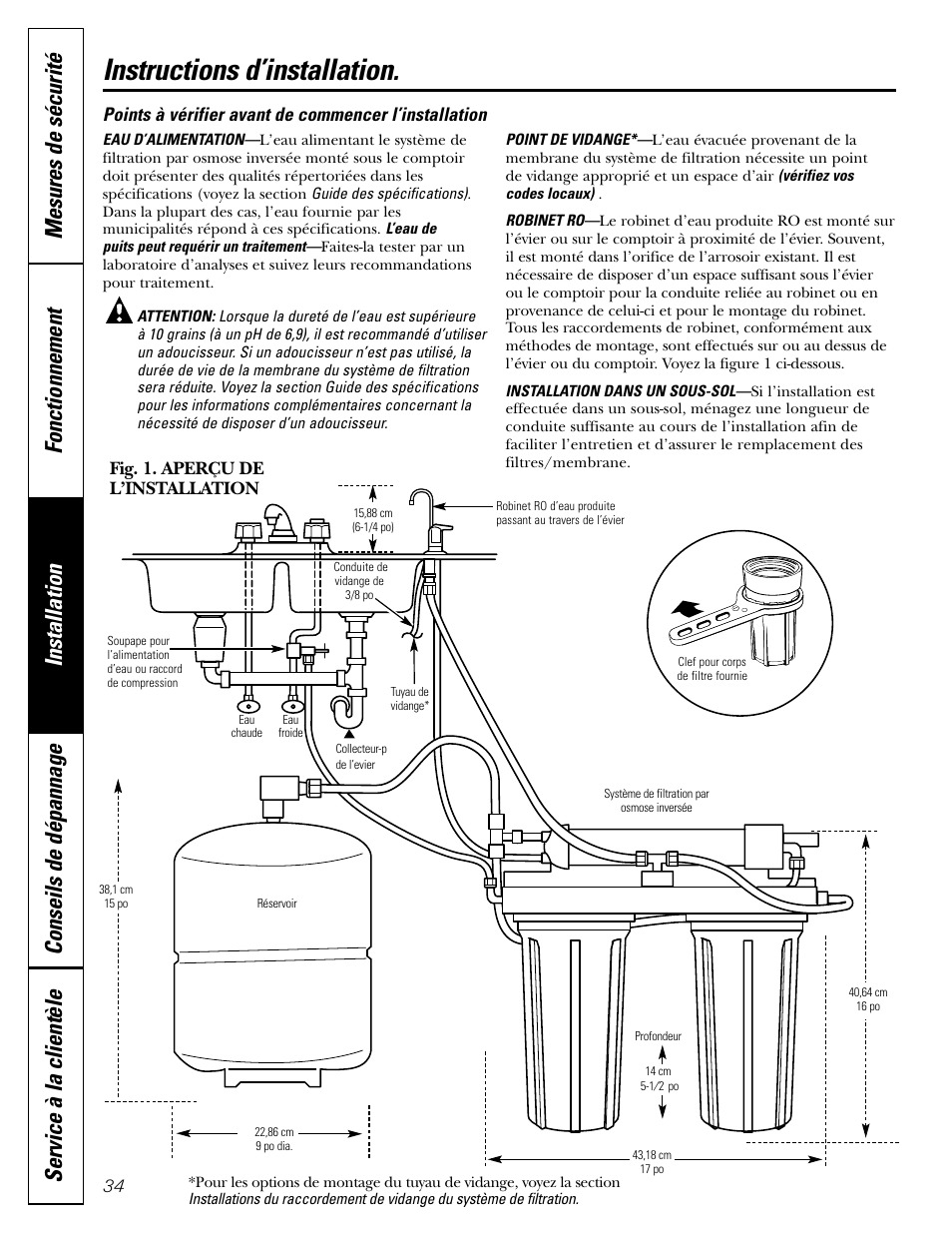 Avant de commencer l’installation, Instructions d’installation, Fig. 1. aperçu de l’installation | GE GXRV10ABL01 User Manual | Page 34 / 72