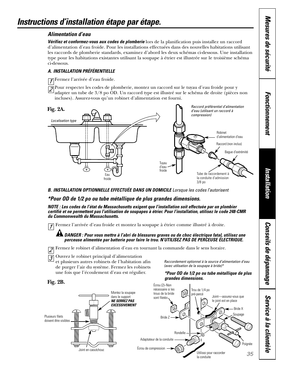 Instructions d’installation étape par étape, Alimentation d’eau, Instructions d’installation étape par étape –41 | GE GXRV10ABL01 User Manual | Page 35 / 72