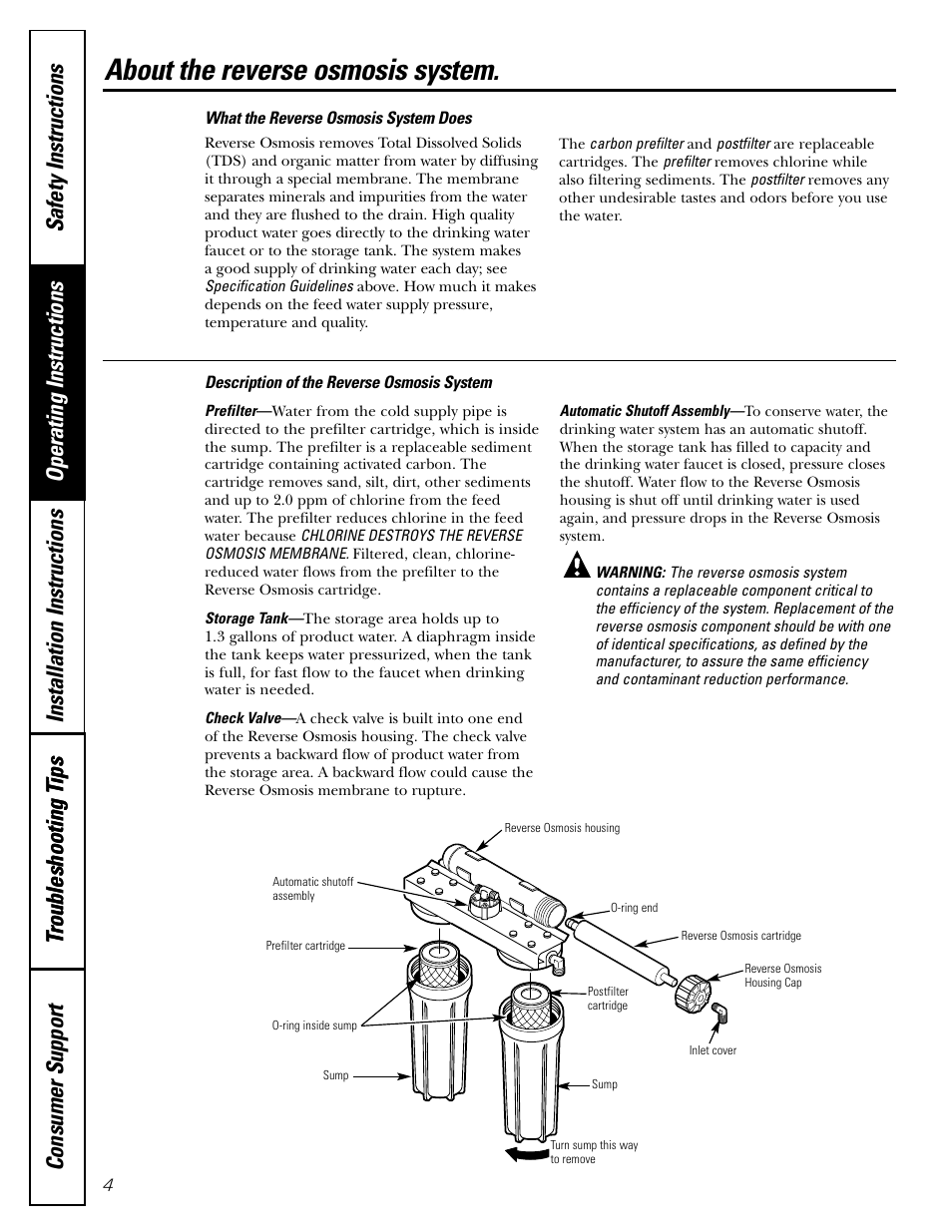 About the ro system, About the ro system , 5, About the reverse osmosis system | GE GXRV10ABL01 User Manual | Page 4 / 72