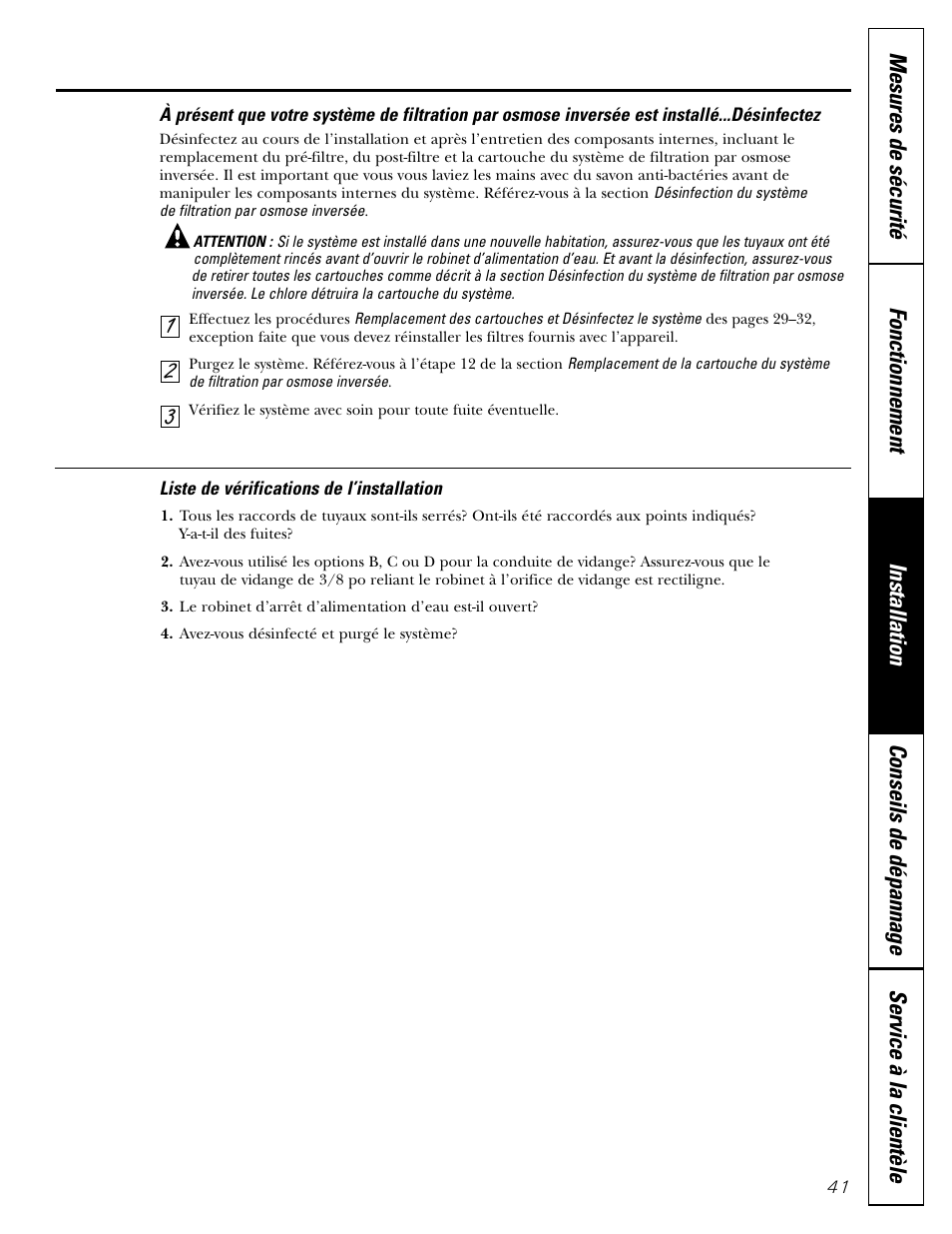 Liste de vérifications | GE GXRV10ABL01 User Manual | Page 41 / 72