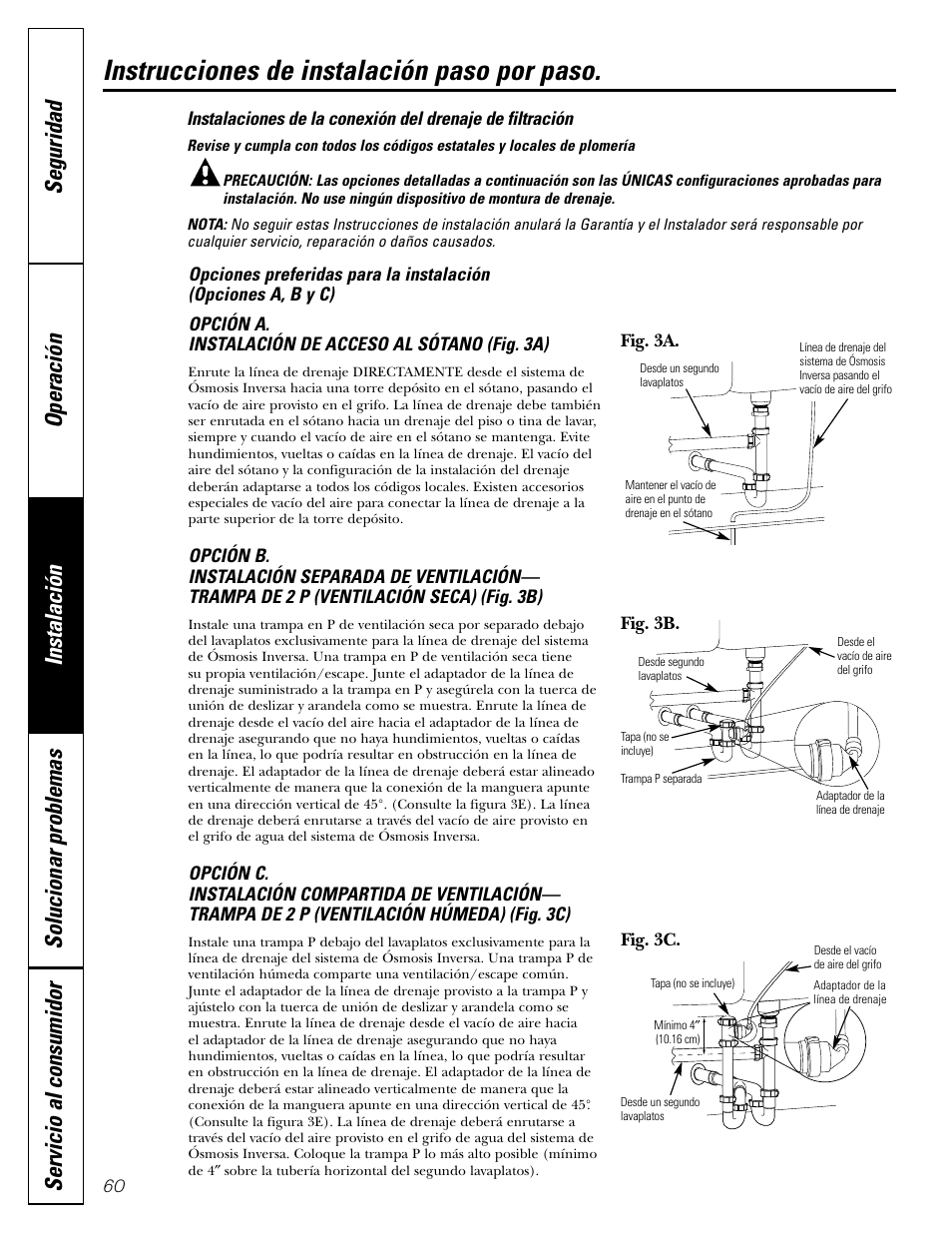 Conexiones del drenaje, Conexiones del drenaje , 61, Instrucciones de instalación paso por paso | GE GXRV10ABL01 User Manual | Page 60 / 72