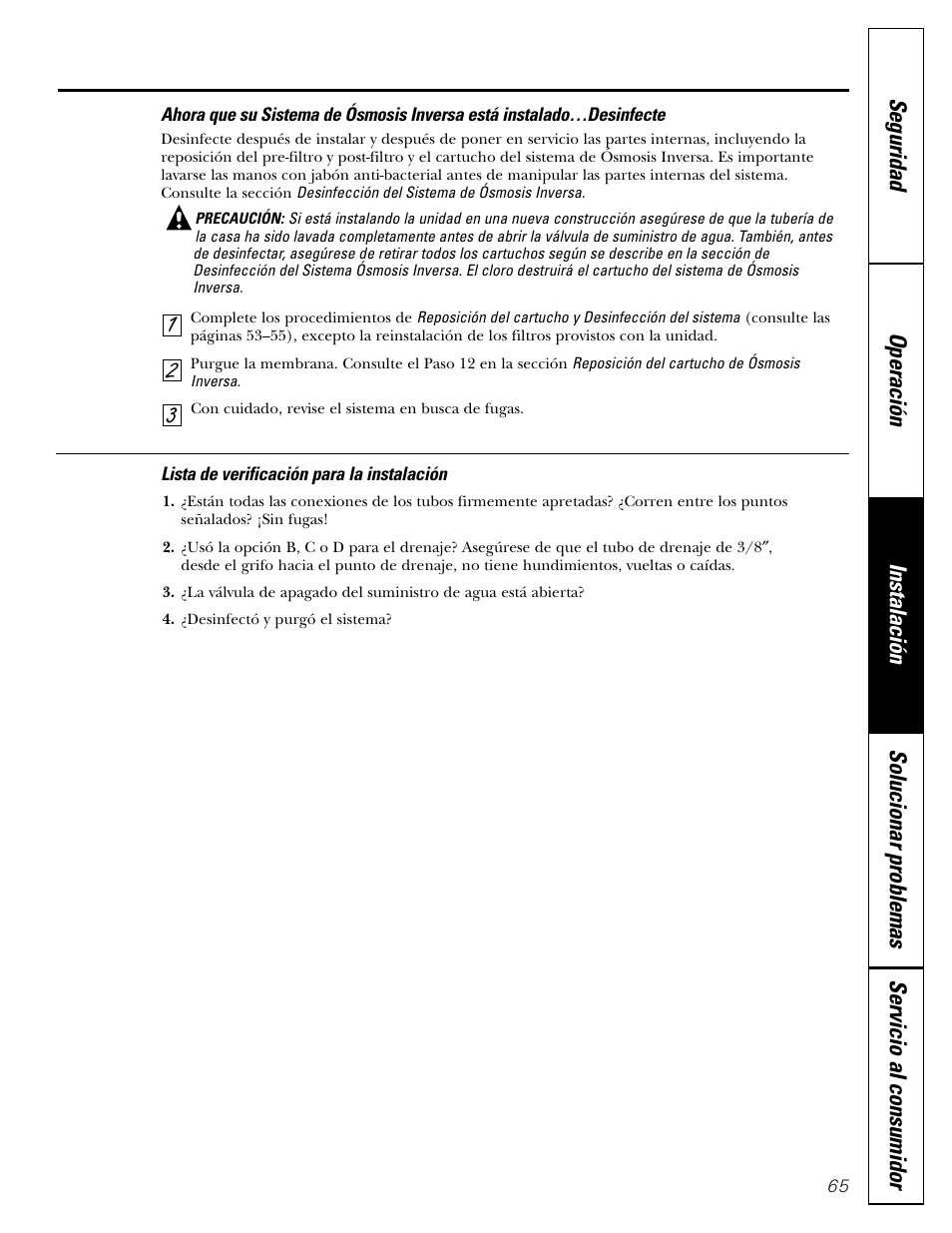 Lista de verificación | GE GXRV10ABL01 User Manual | Page 65 / 72