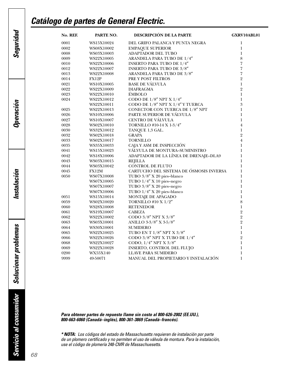 Catálogo de partes de general electric | GE GXRV10ABL01 User Manual | Page 68 / 72