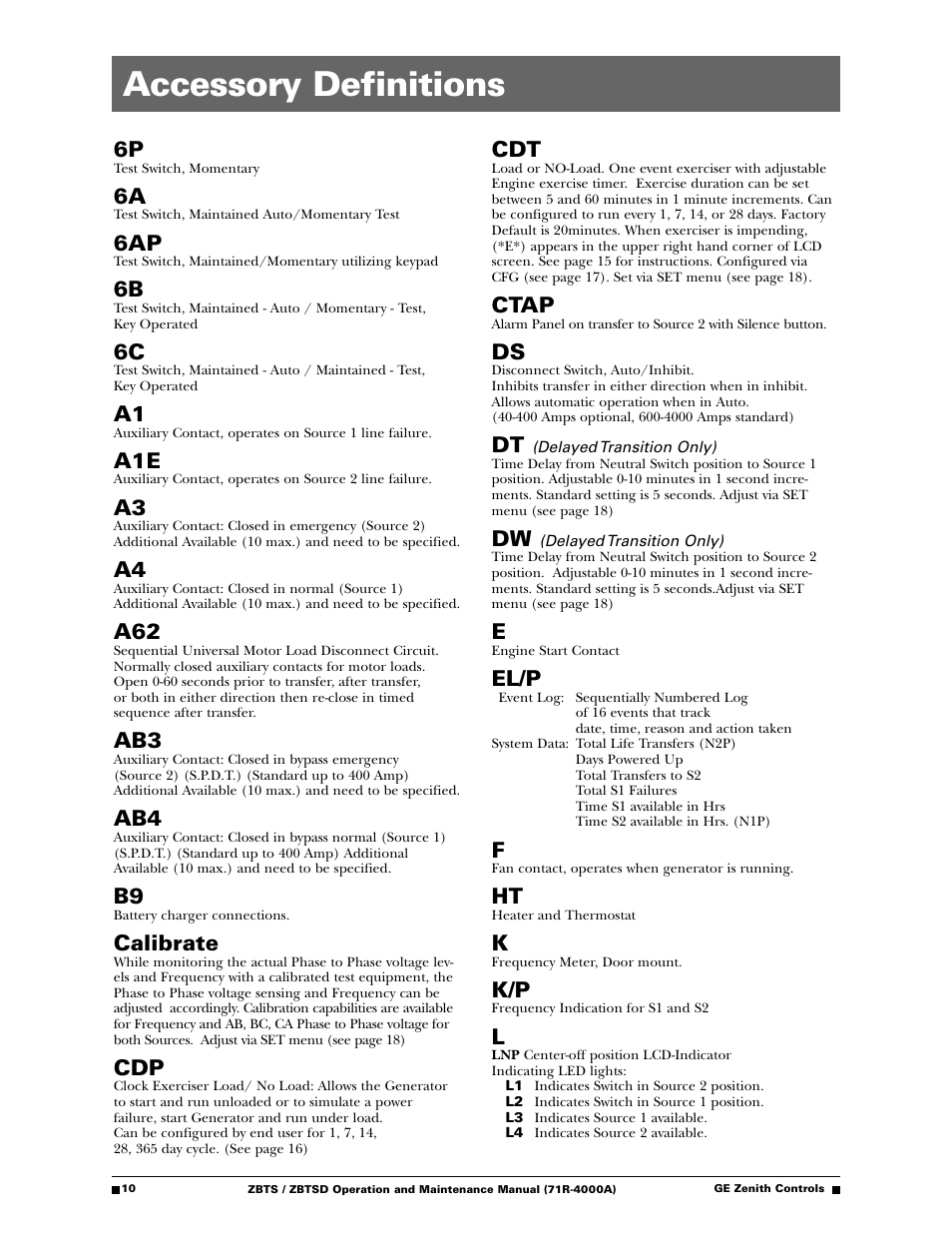 Accessory definitions, Calibrate, Ctap | El/p | GE ZBTSD User Manual | Page 12 / 32