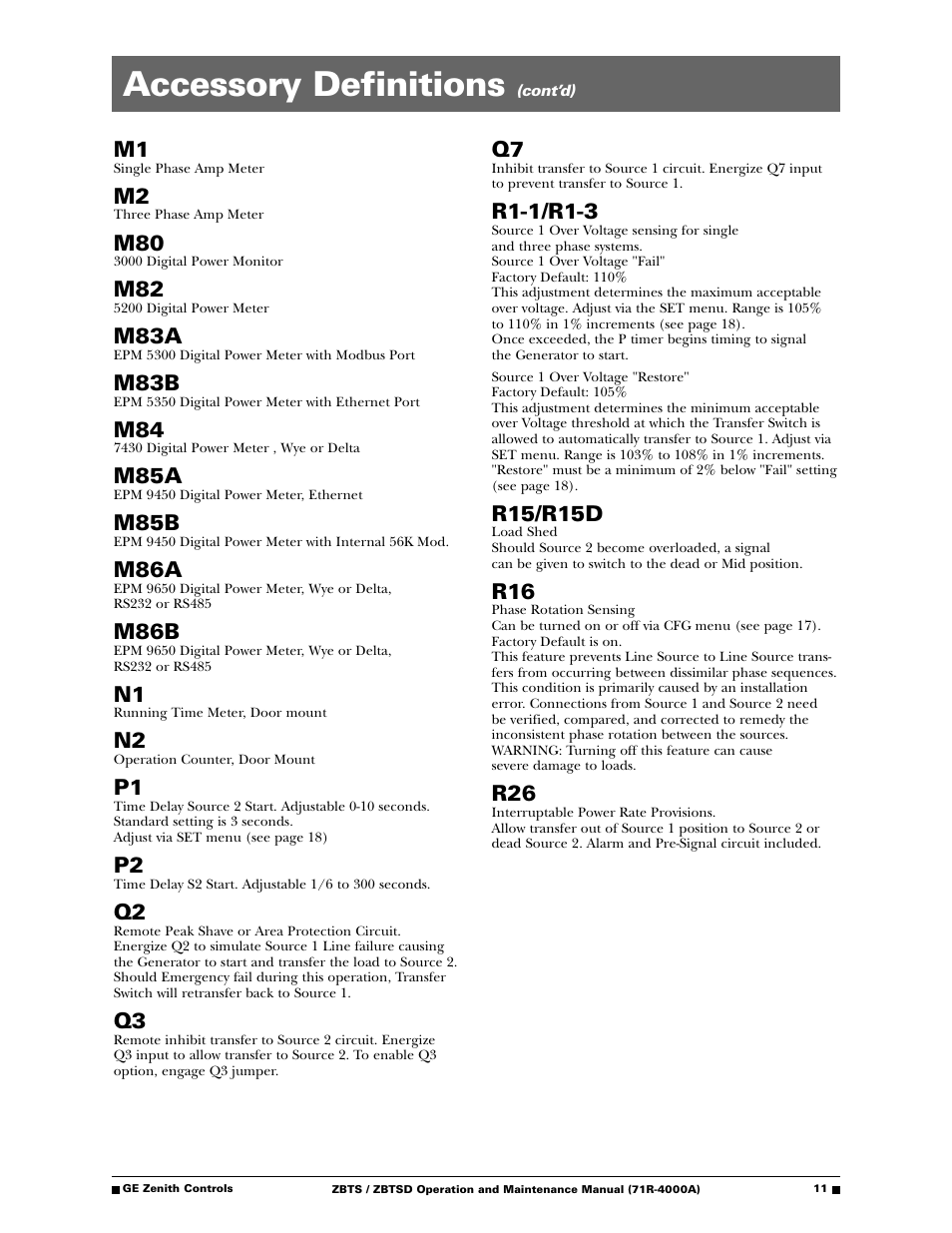 Accessory definitions, M83a, M83b | M85a, M85b, M86a, M86b, R1-1/r1-3, R15/r15d | GE ZBTSD User Manual | Page 13 / 32