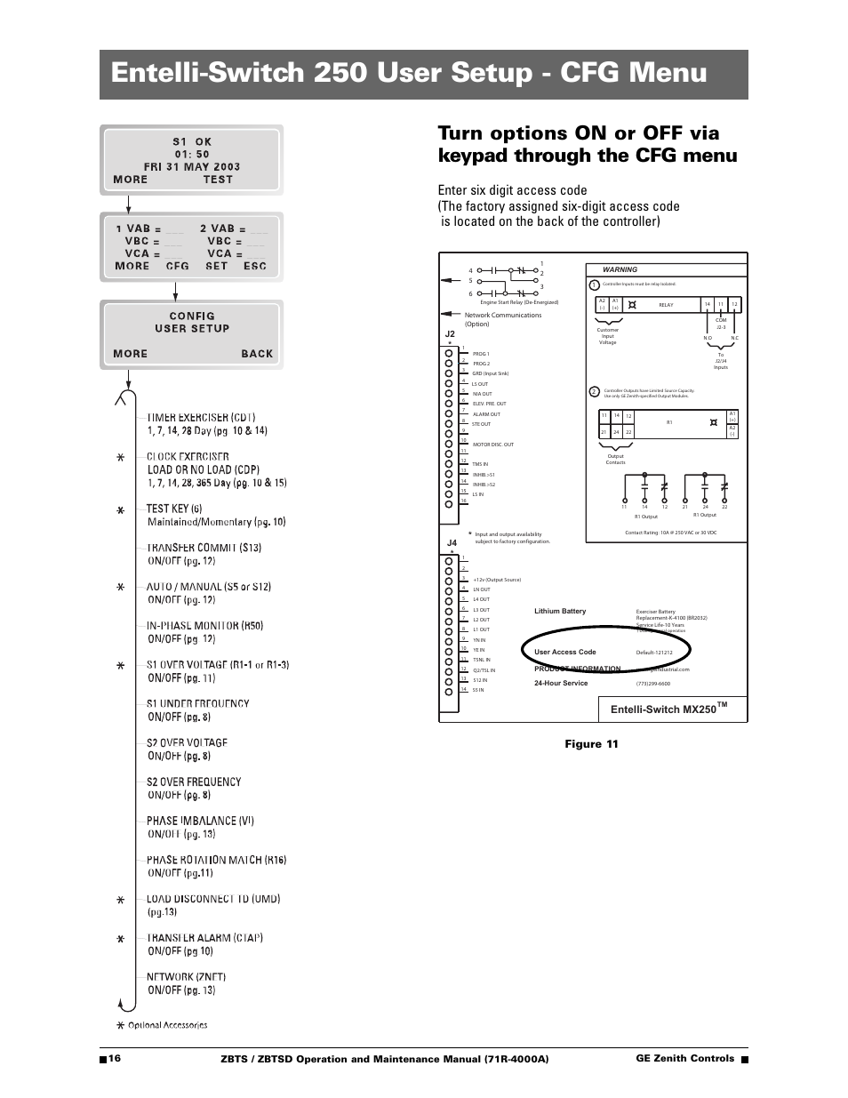 Entelli-switch 250 user setup - cfg menu, Figure 11, Entelli-switch mx250 | 16 ge zenith controls | GE ZBTSD User Manual | Page 18 / 32