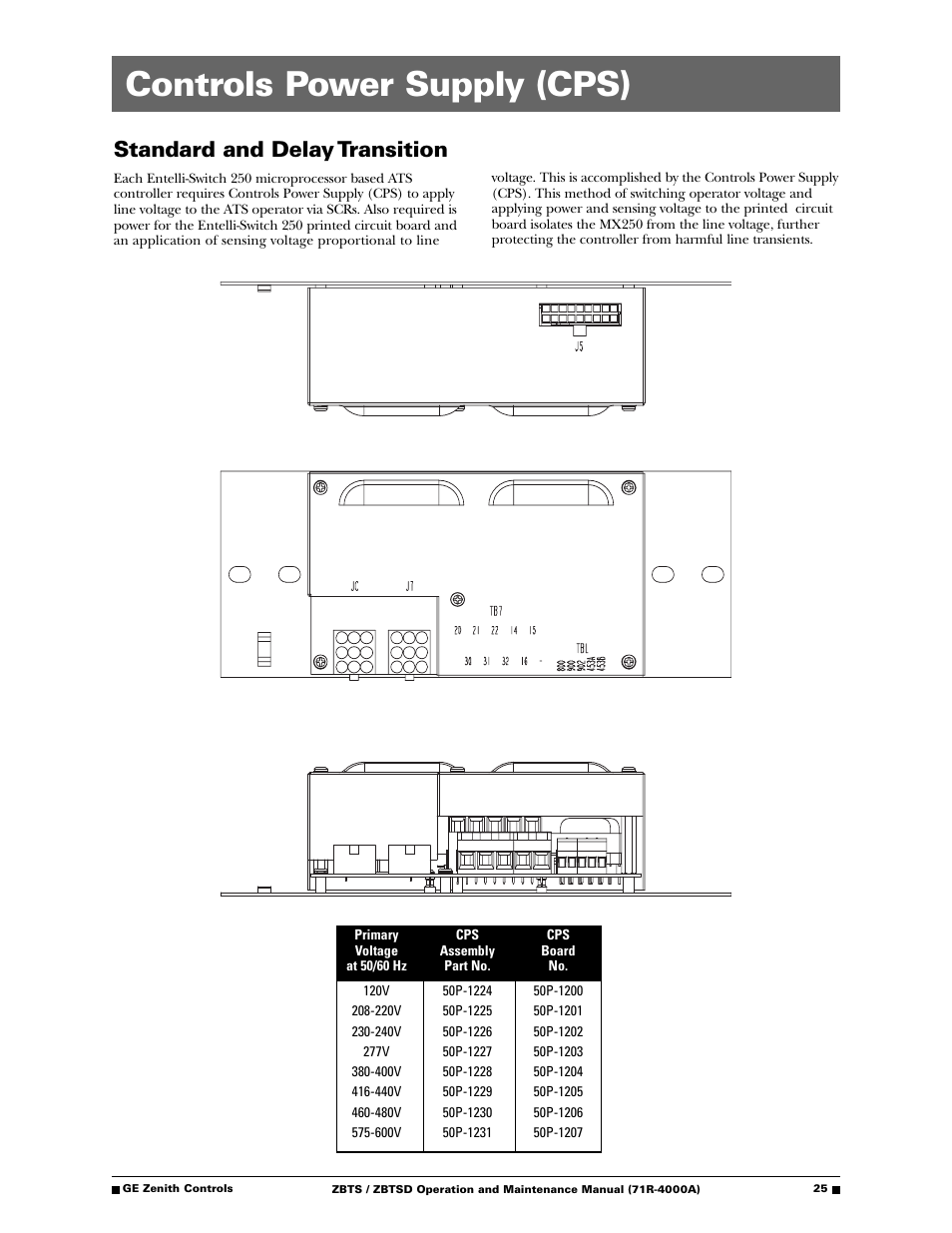 Controls power supply (cps), Standard and delay transition | GE ZBTSD User Manual | Page 27 / 32