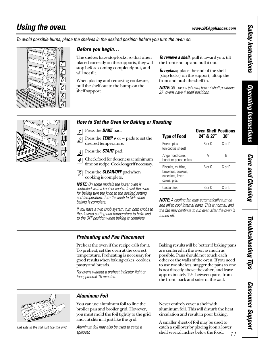 Using the oven | GE JKP45  EN User Manual | Page 11 / 28