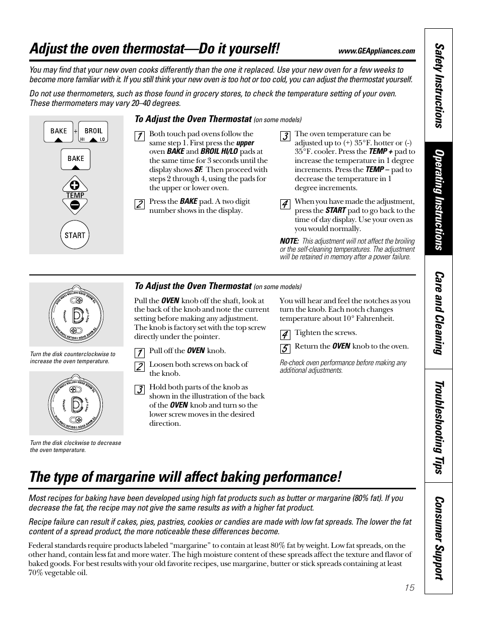 Oven thermostat, Adjust the oven thermostat—do it yourself | GE JKP45  EN User Manual | Page 15 / 28