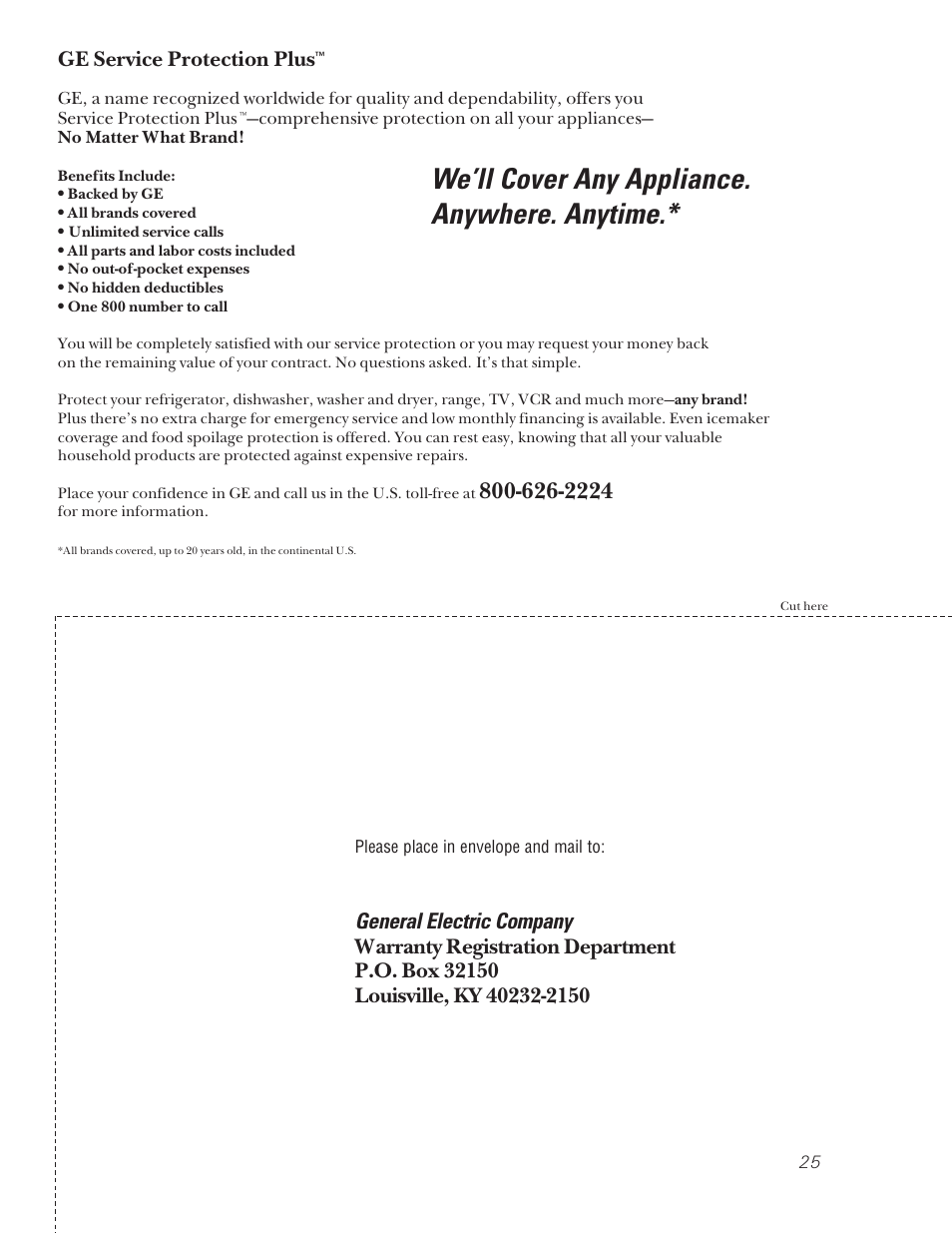 Product registration, Product registration , 26, We’ll cover any appliance. anywhere. anytime | General electric company | GE JKP45  EN User Manual | Page 25 / 28