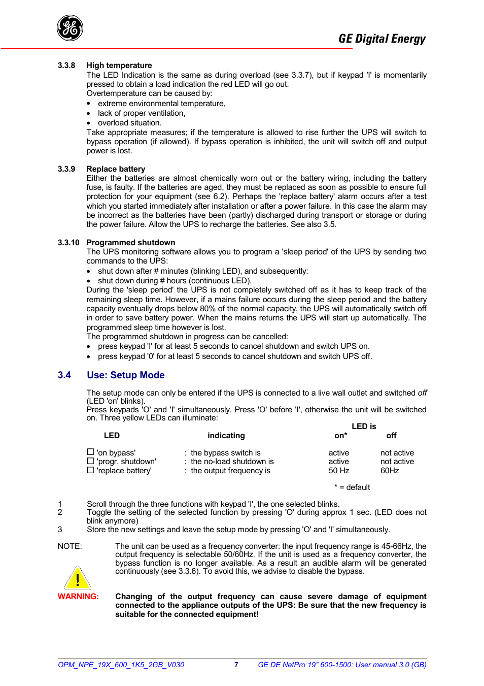Led is, Led indicating on* off, Ge digital energy | GE 600 - 1500 VA User Manual | Page 8 / 14