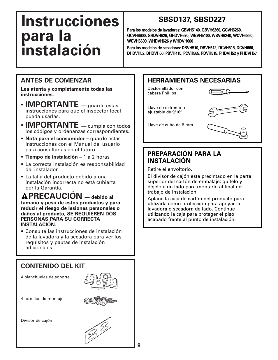 GE SBSD227 User Manual | Page 8 / 12