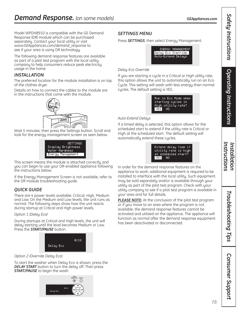 Demand response | GE Profile WPDH8910K User Manual | Page 15 / 84