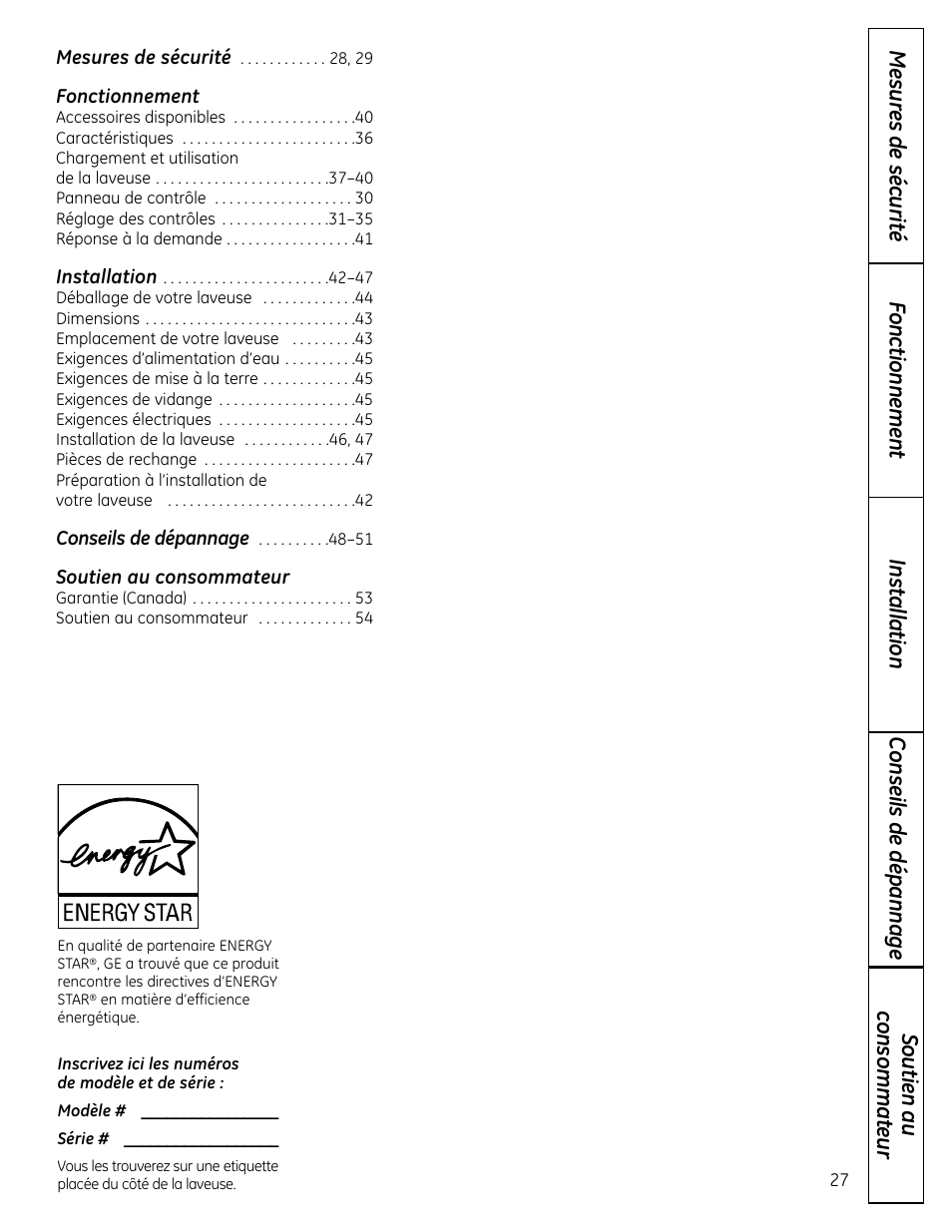 Francais, Fonctionnement, Soutien au consommateur | GE Profile WPDH8910K User Manual | Page 27 / 84
