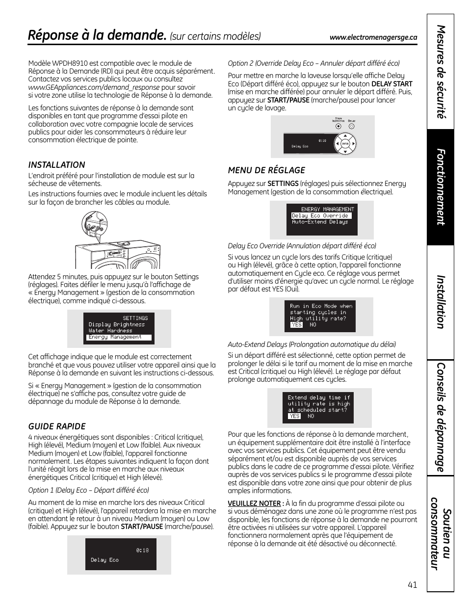 Réponse à la demande | GE Profile WPDH8910K User Manual | Page 41 / 84