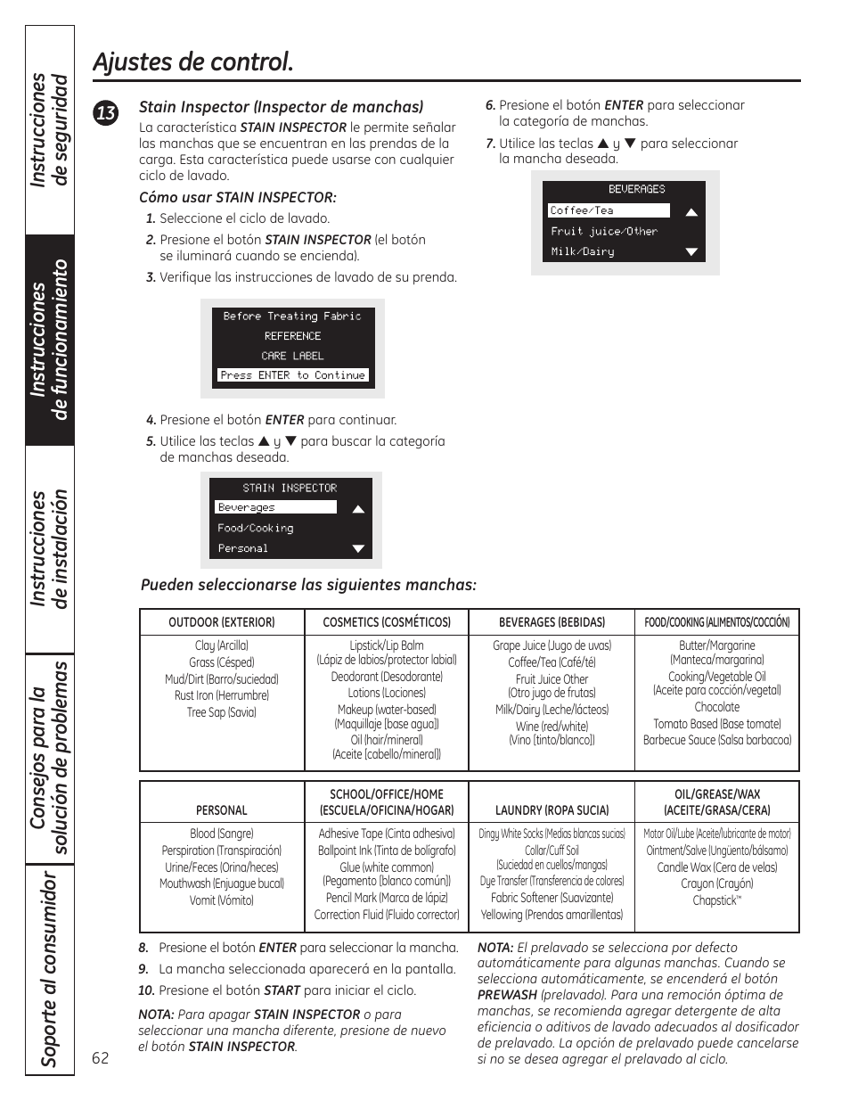 Ajustes de control | GE Profile WPDH8910K User Manual | Page 62 / 84